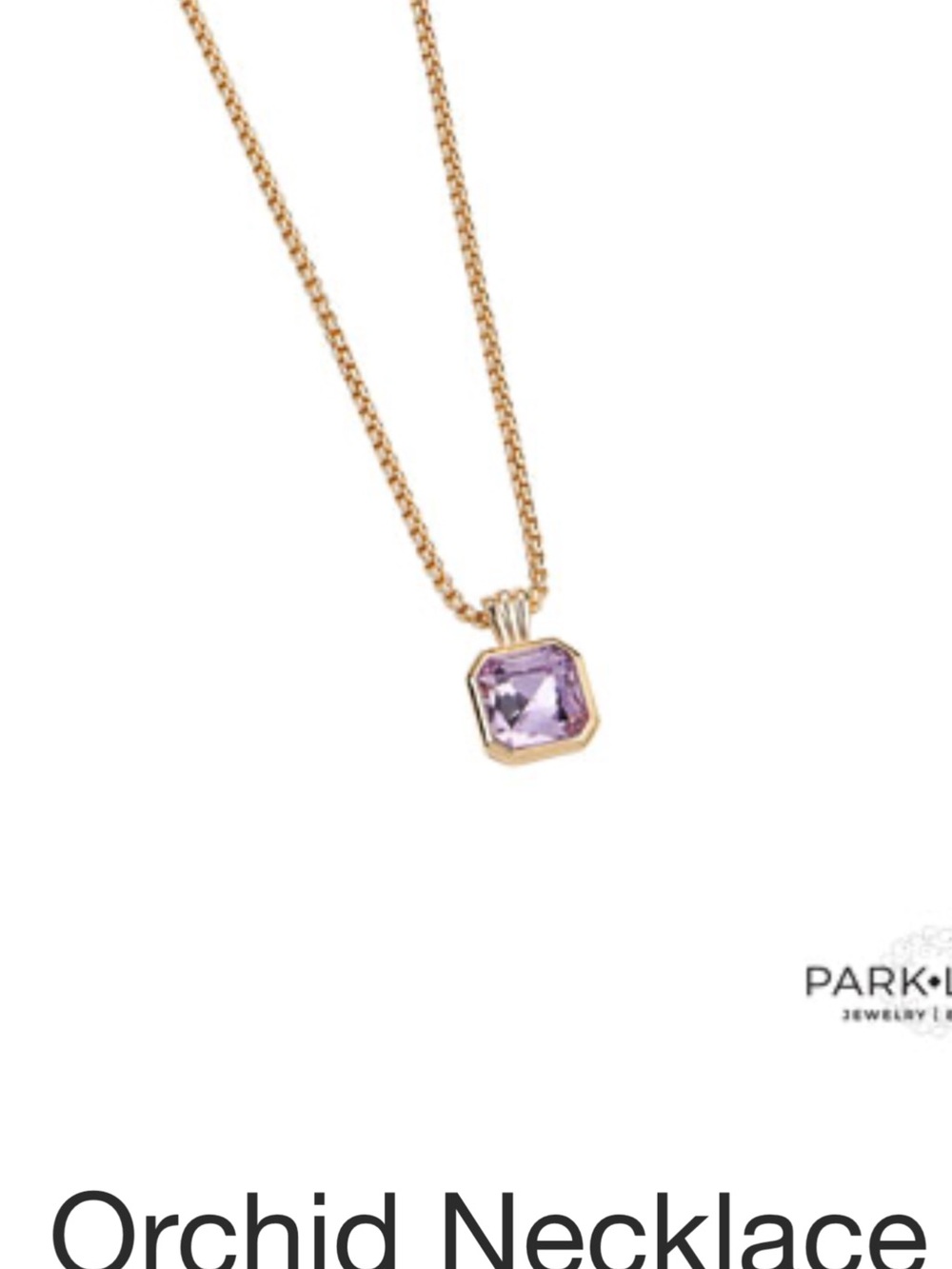 Park Lane Gold Necklace with Purple Square Gem orchid necklace